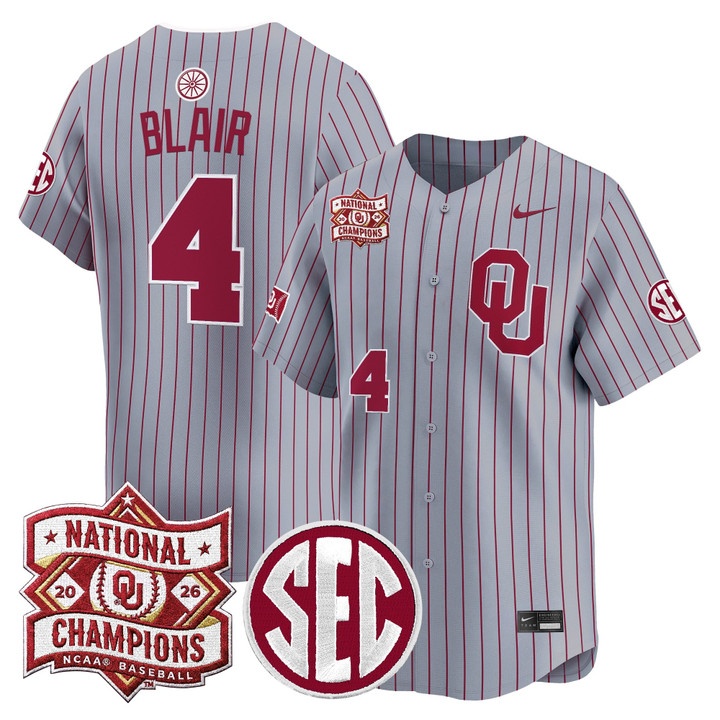 Men's Oklahoma Sooners 2026 National Champions Patch Vapor Premier Limited Jersey GRAY #4 ALEC BLAIR