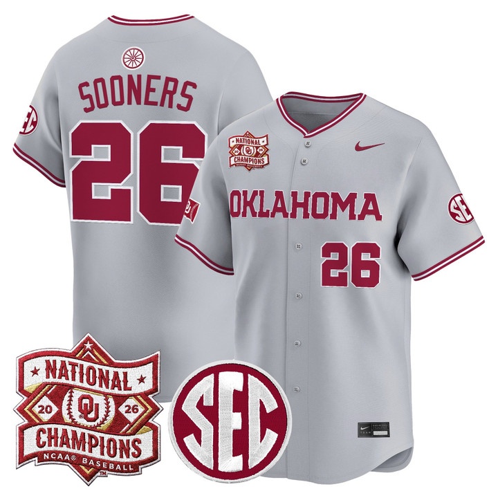 Men's Oklahoma Sooners 2026 National Champions Patch Vapor Premier Limited Jersey GRAY2 #26 SOONERS