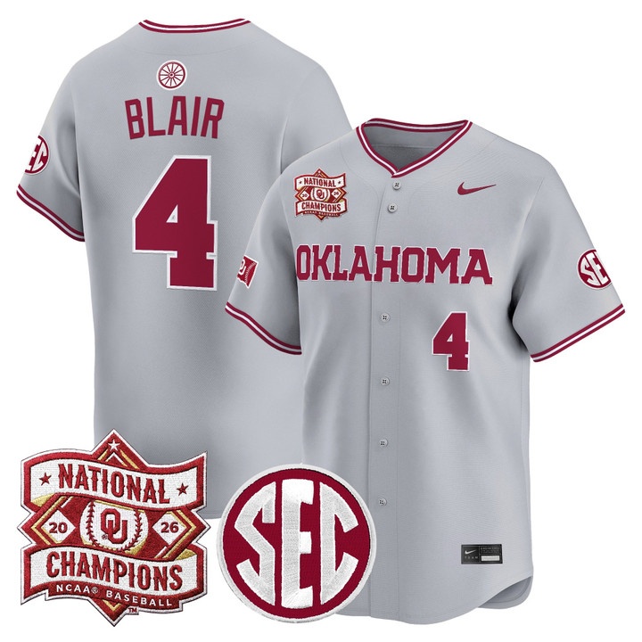 Men's Oklahoma Sooners 2026 National Champions Patch Vapor Premier Limited Jersey GRAY2 #4 ALEC BLAIR