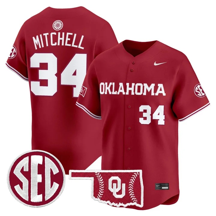 Men's Oklahoma Sooners 2026 Vapor Premier Limited Jersey RED #34 DALE MITCHELL