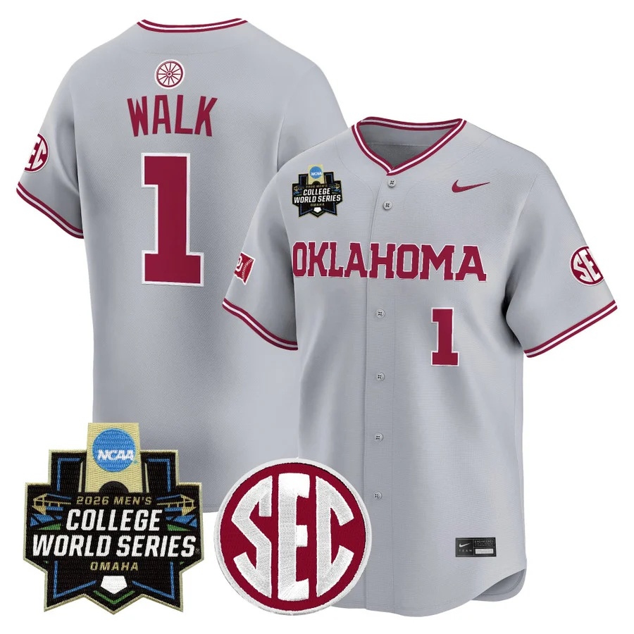 Men's Oklahoma Sooners 2026 World Series Vapor Premier Limited Jersey GRAY #1 JASON WALK