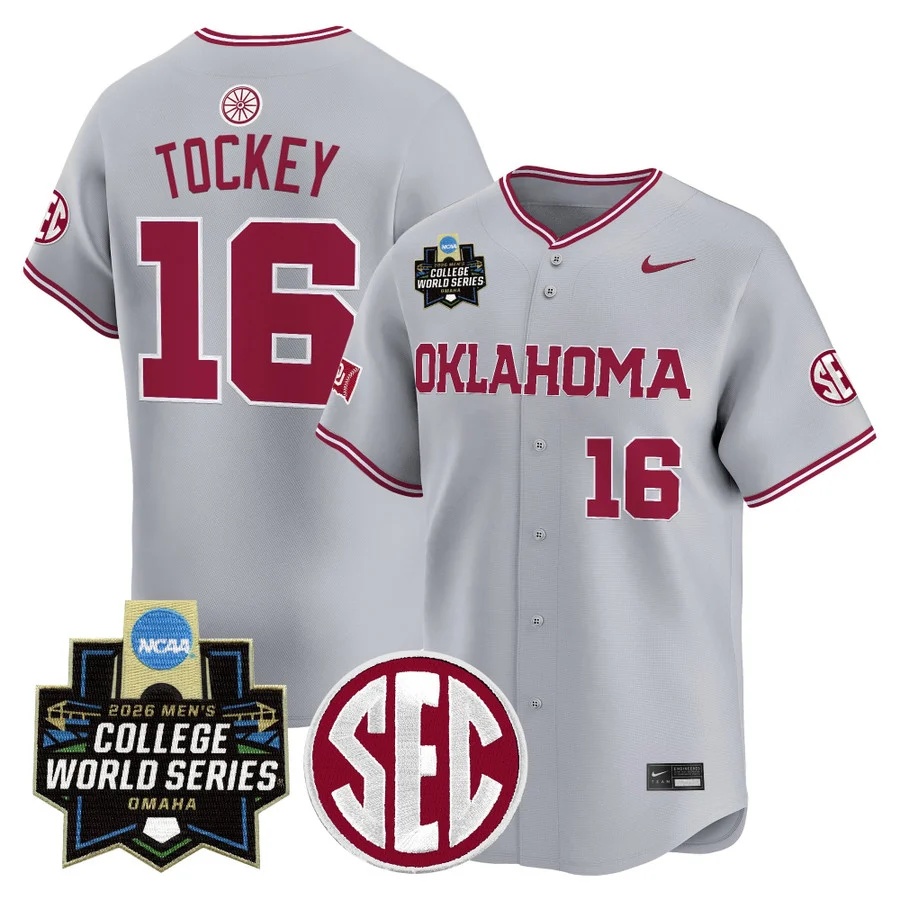 Men's Oklahoma Sooners 2026 World Series Vapor Premier Limited Jersey GRAY #16 DAYTON TOCKEY