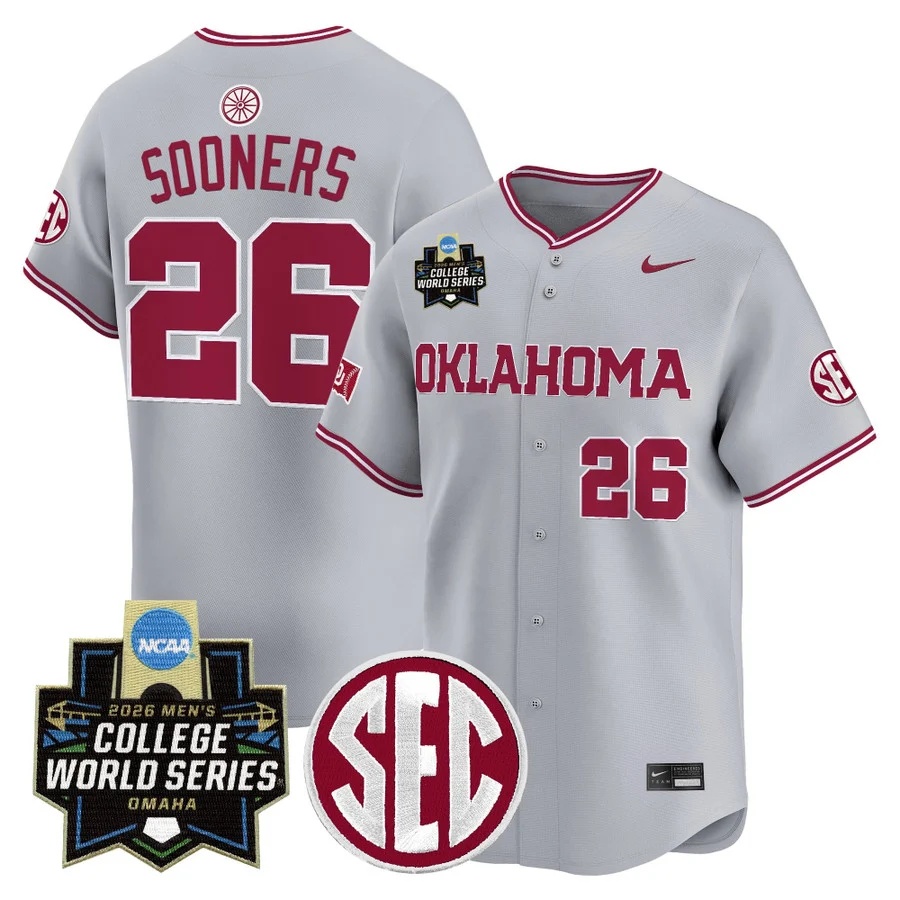 Men's Oklahoma Sooners 2026 World Series Vapor Premier Limited Jersey GRAY #26 SOONERS