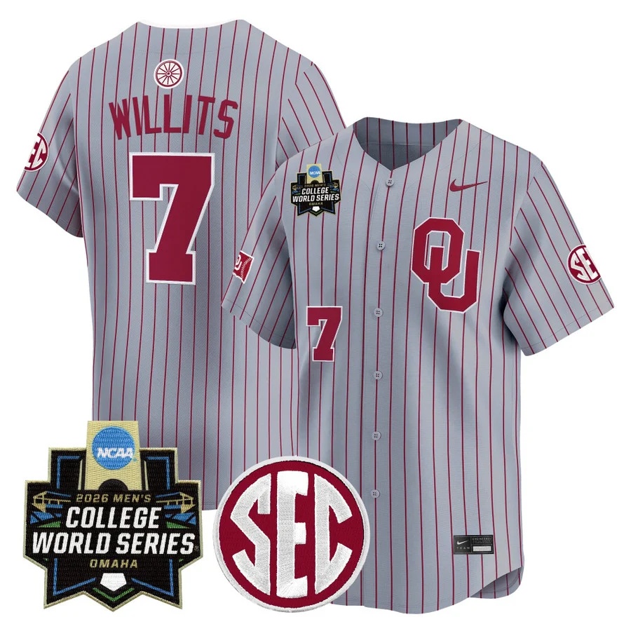 Men's Oklahoma Sooners 2026 World Series Vapor Premier Limited Jersey GRAY2 #7 JAXON WILLITS