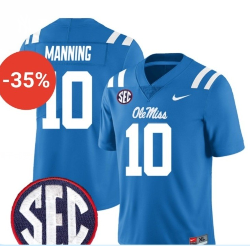 Men's Ole Miss Rebels #10 Eli Manning Blue F.U.S.E. Stitched Jersey