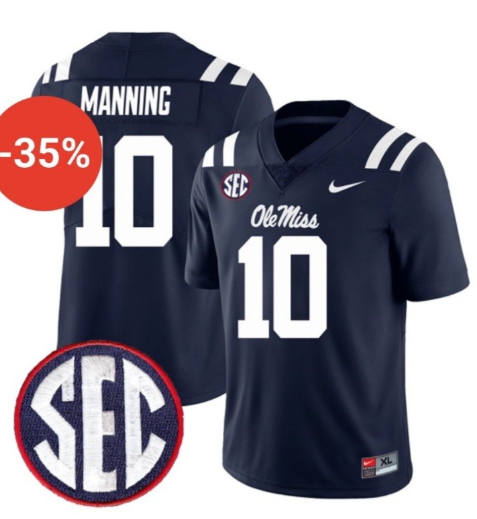 Men's Ole Miss Rebels #10 Eli Manning Navy F.U.S.E. Stitched Jersey
