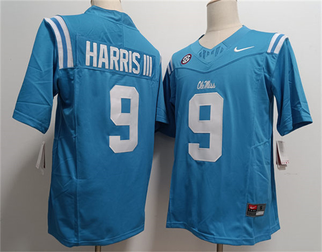 Men's Ole Miss Rebels #9 Tres Harris III Powder Blue F.U.S.E. Stitched Football Jersey