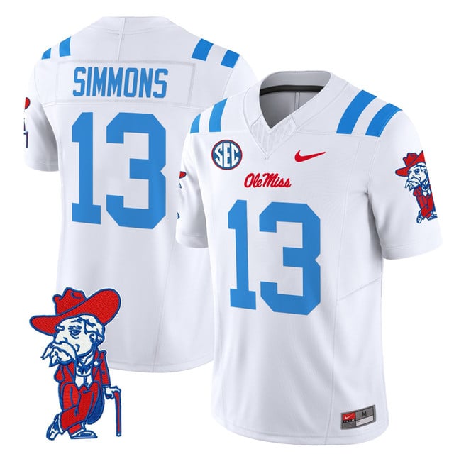 Men's Ole Miss Rebels 2025 Vapor Limited Jersey V2 #13 Austin Simmons