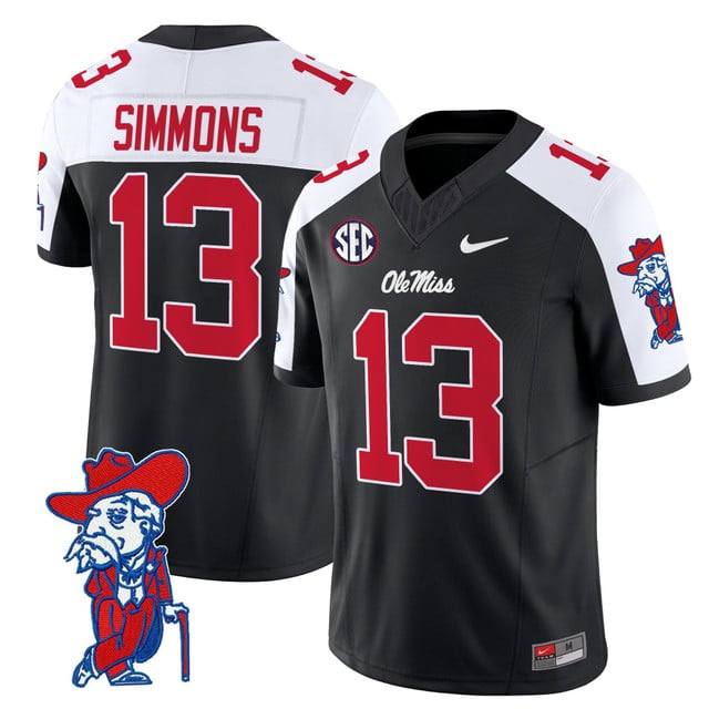 Men's Ole Miss Rebels 2025 Vapor Limited Jersey V2 black white #13 Austin Simmons