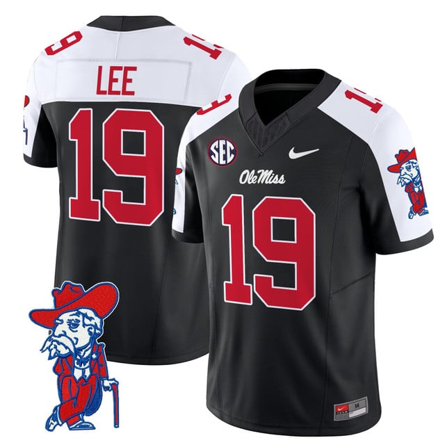 Men's Ole Miss Rebels 2025 Vapor Limited Jersey V2 black white #19 Cayden Lee