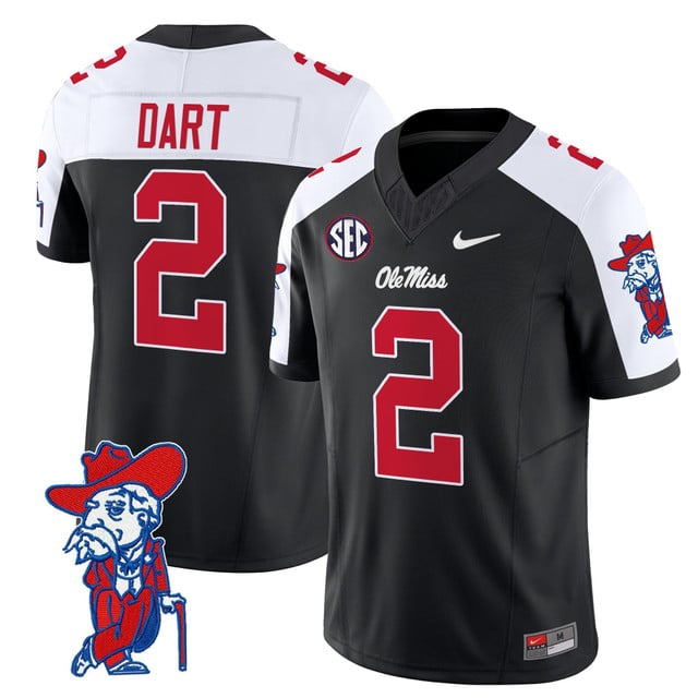 Men's Ole Miss Rebels 2025 Vapor Limited Jersey V2 black white #2 Jaxson Dart