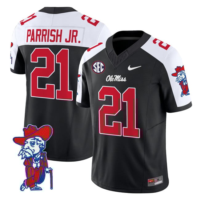 Men's Ole Miss Rebels 2025 Vapor Limited Jersey V2 black white #21 Henry Parrish jr.