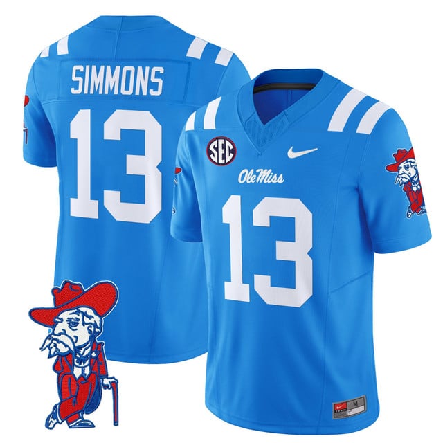 Men's Ole Miss Rebels 2025 Vapor Limited Jersey V2 blue #13 Austin Simmons