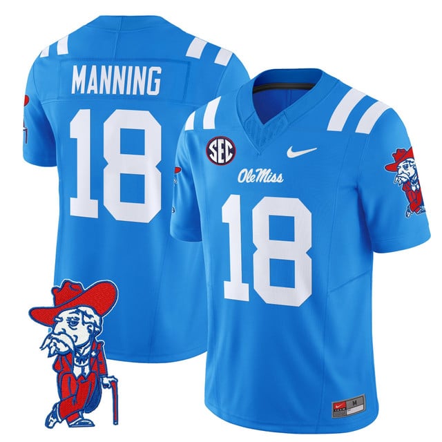 Men's Ole Miss Rebels 2025 Vapor Limited Jersey V2 blue #18 Archie Manning