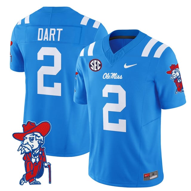 Men's Ole Miss Rebels 2025 Vapor Limited Jersey V2 blue #2 Jaxson Dart