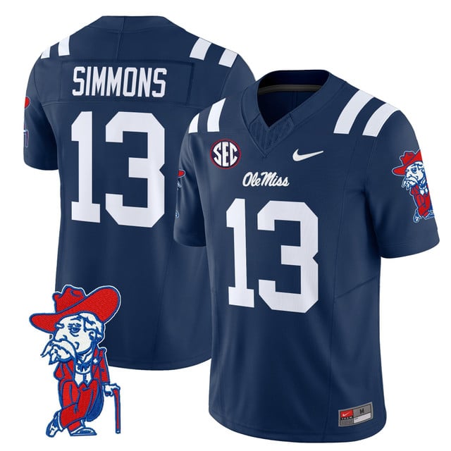 Men's Ole Miss Rebels 2025 Vapor Limited Jersey V2 navy #13 Austin Simmons