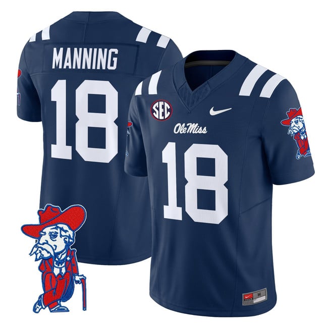 Men's Ole Miss Rebels 2025 Vapor Limited Jersey V2 navy #18 Archie Manning