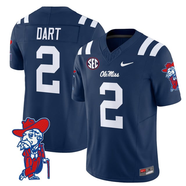 Men's Ole Miss Rebels 2025 Vapor Limited Jersey V2 navy #2 Jaxson Dart