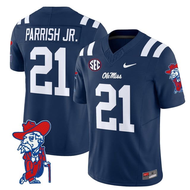 Men's Ole Miss Rebels 2025 Vapor Limited Jersey V2 navy #21 Henry Parrish jr.