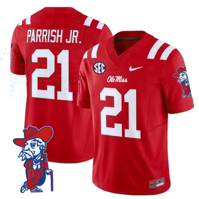 Men's Ole Miss Rebels 2025 Vapor Limited Jersey V2 red #21 Henry Parrish jr.