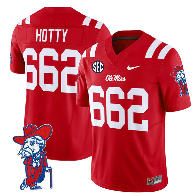 Men's Ole Miss Rebels 2025 Vapor Limited Jersey V2 red #662 Hotty