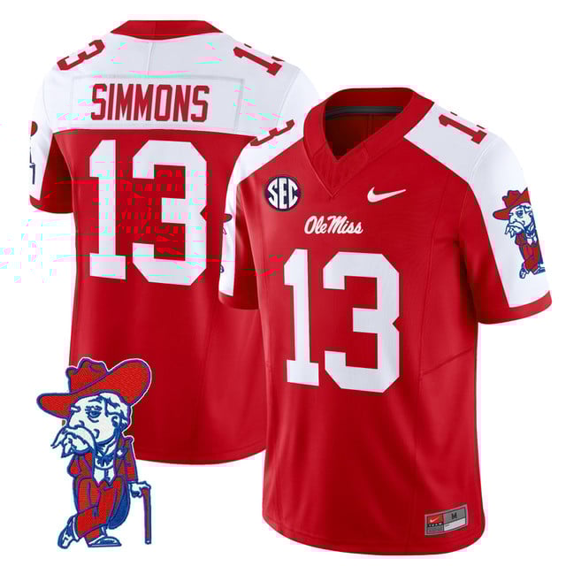Men's Ole Miss Rebels 2025 Vapor Limited Jersey V2 red white #13 Austin Simmons