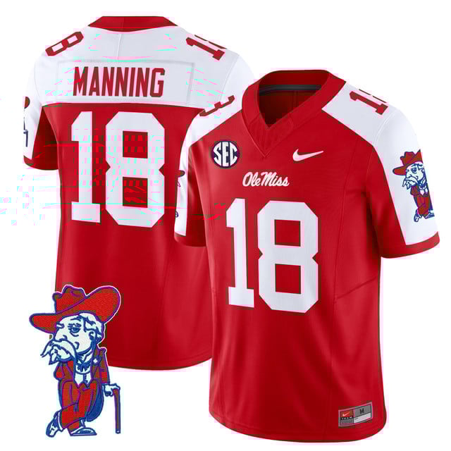 Men's Ole Miss Rebels 2025 Vapor Limited Jersey V2 red white #18 Archie Manning