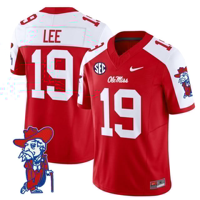 Men's Ole Miss Rebels 2025 Vapor Limited Jersey V2 red white #19 Cayden Lee