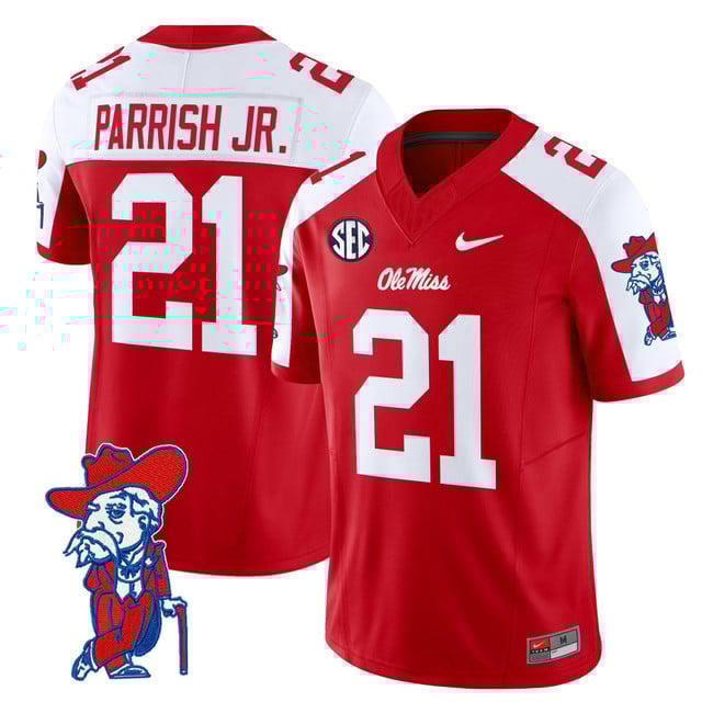 Men's Ole Miss Rebels 2025 Vapor Limited Jersey V2 red white #21 Henry Parrish jr.