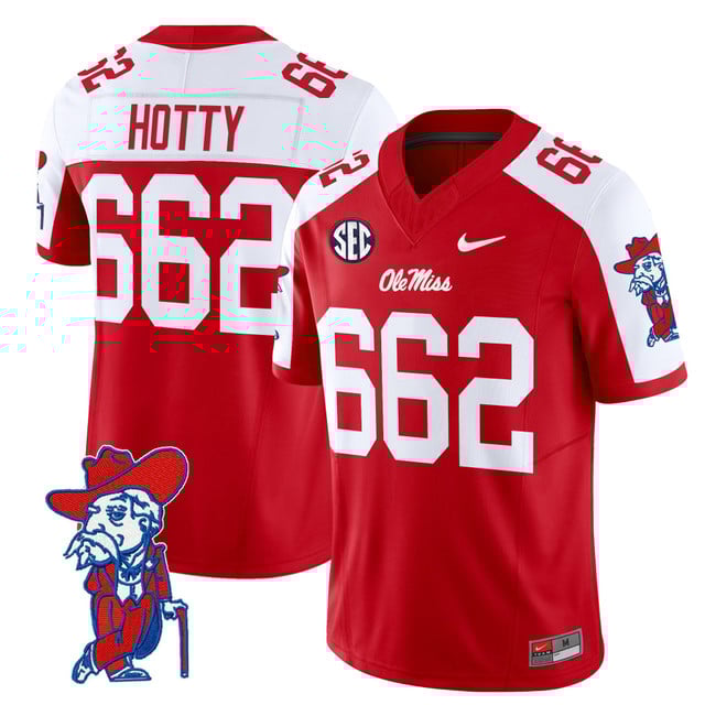 Men's Ole Miss Rebels 2025 Vapor Limited Jersey V2 red white #662 Hotty