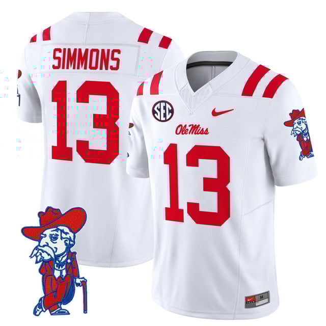 Men's Ole Miss Rebels 2025 Vapor Limited Jersey V2 white #13 Austin Simmons