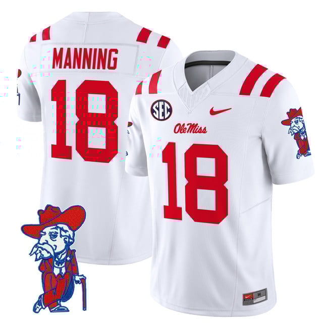 Men's Ole Miss Rebels 2025 Vapor Limited Jersey V2 white #18 Archie Manning