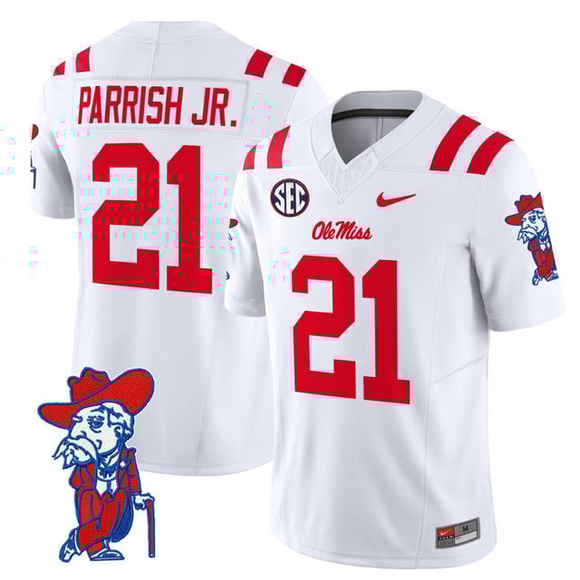 Men's Ole Miss Rebels 2025 Vapor Limited Jersey V2 white #21 Henry Parrish jr.