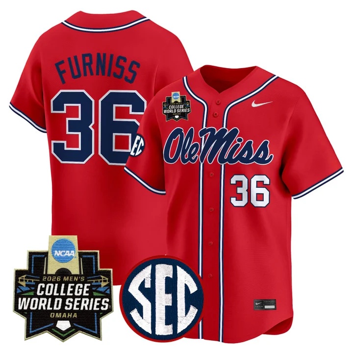Men's Ole Miss Rebels 2026 World Series Vapor Premier Limited Jersey #36 WILL FURNISS