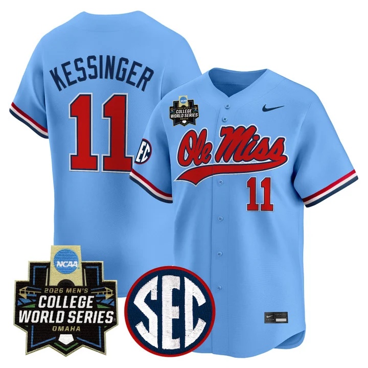 Men's Ole Miss Rebels 2026 World Series Vapor Premier Limited Jersey BLUE #11 DON KESSINGER