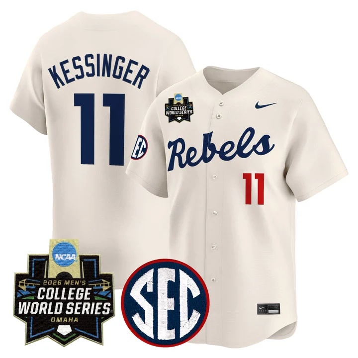 Men's Ole Miss Rebels 2026 World Series Vapor Premier Limited Jersey CREAM #11 DON KESSINGER