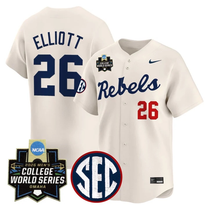 Men's Ole Miss Rebels 2026 World Series Vapor Premier Limited Jersey CREAM #26 HUNTER ELLIOTT