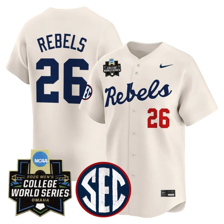 Men's Ole Miss Rebels 2026 World Series Vapor Premier Limited Jersey CREAM #26 REBELS