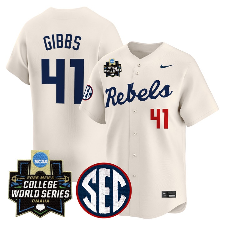 Men's Ole Miss Rebels 2026 World Series Vapor Premier Limited Jersey CREAM #41 JAKE GIBBS