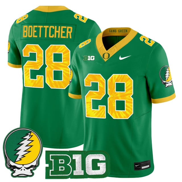 Men's Oregon Ducks 2025 Grateful Ducks Vapor Limited Jersey green #28 Bryce Boettcher