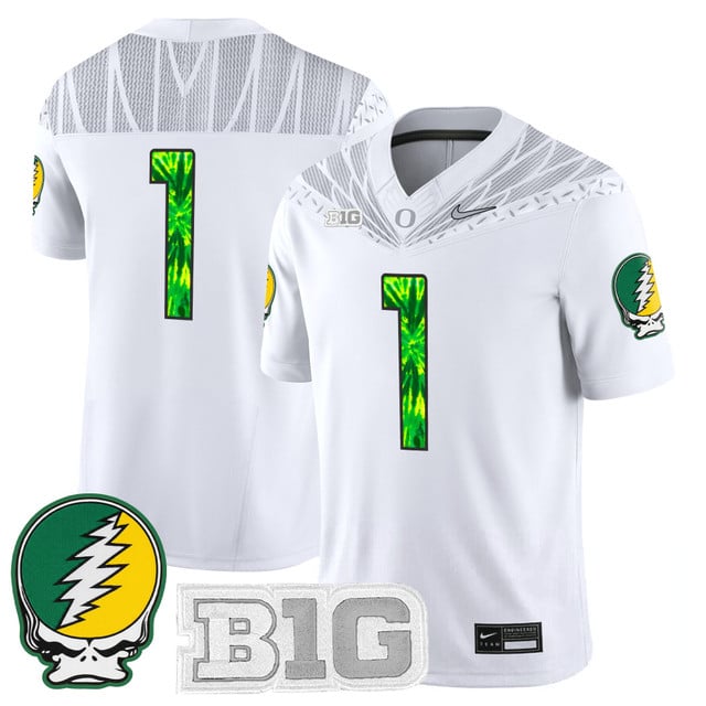 Men's Oregon Ducks 2025 Grateful Ducks Vapor Limited Jersey white #1