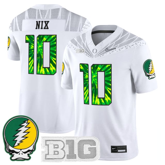 Men's Oregon Ducks 2025 Grateful Ducks Vapor Limited Jersey white #10 Bo Nix