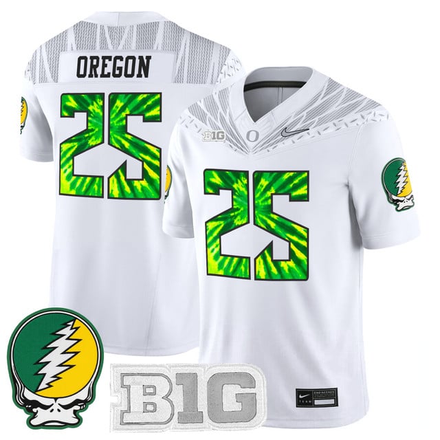 Men's Oregon Ducks 2025 Grateful Ducks Vapor Limited Jersey white #25 Oregon