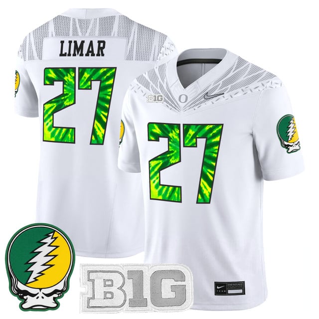 Men's Oregon Ducks 2025 Grateful Ducks Vapor Limited Jersey white #27 Jayden Limar