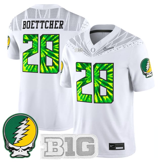 Men's Oregon Ducks 2025 Grateful Ducks Vapor Limited Jersey white #28 Bryce Boettcher