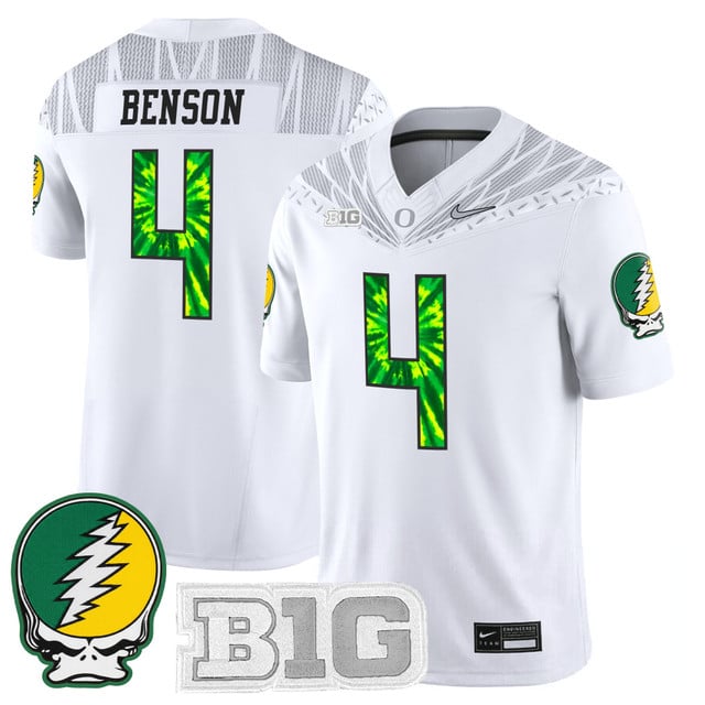 Men's Oregon Ducks 2025 Grateful Ducks Vapor Limited Jersey white #4 Malik Benson