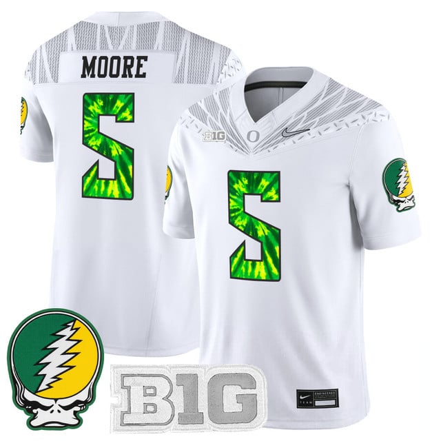 Men's Oregon Ducks 2025 Grateful Ducks Vapor Limited Jersey white #5 Dante Moore