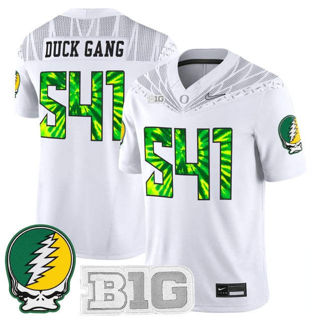 Men's Oregon Ducks 2025 Grateful Ducks Vapor Limited Jersey white #541 Duck Gang