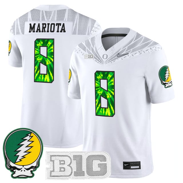 Men's Oregon Ducks 2025 Grateful Ducks Vapor Limited Jersey white #8 Marcus Mariota