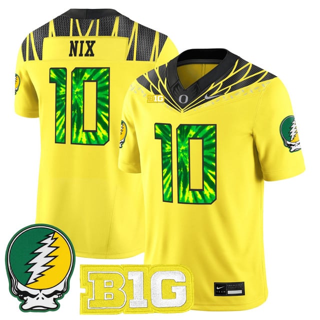Men's Oregon Ducks 2025 Grateful Ducks Vapor Limited Jersey yellow #10 Bo Nix